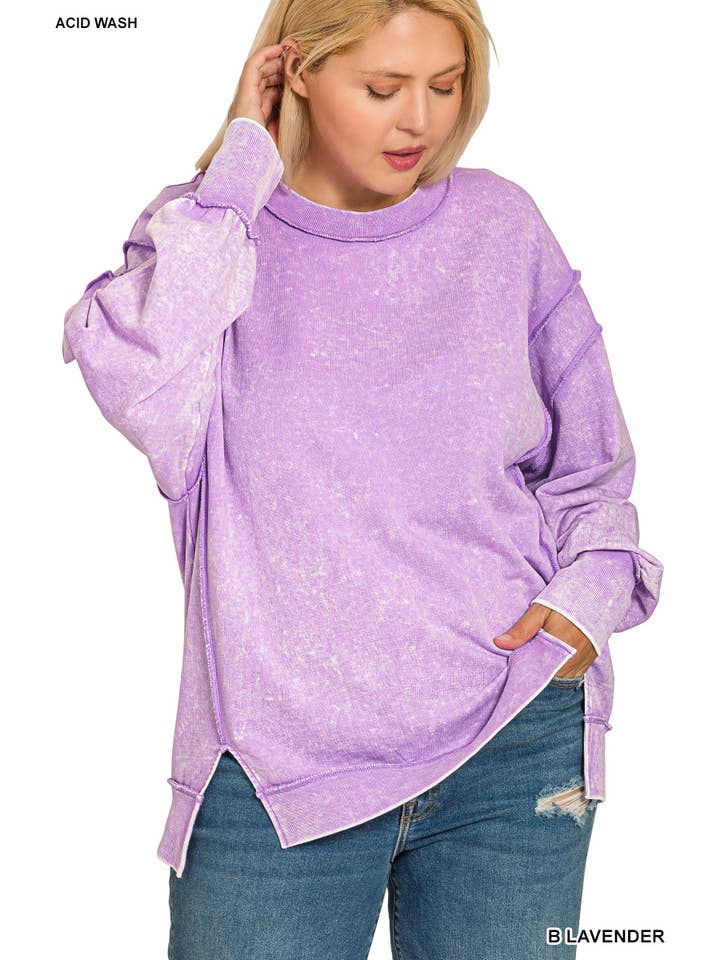 42POPS - Wholesale Sweatshirt - Women's - ,.SI-28084 Plus Acid Wash F/Terry Exposed Seam Sweatshirt3