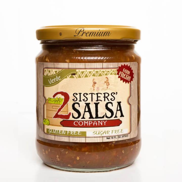 2 SISTERS' SALSA Gluten Free Verde Salsa (16oz jar) for wholesale by 2 Sisters' Salsa Company