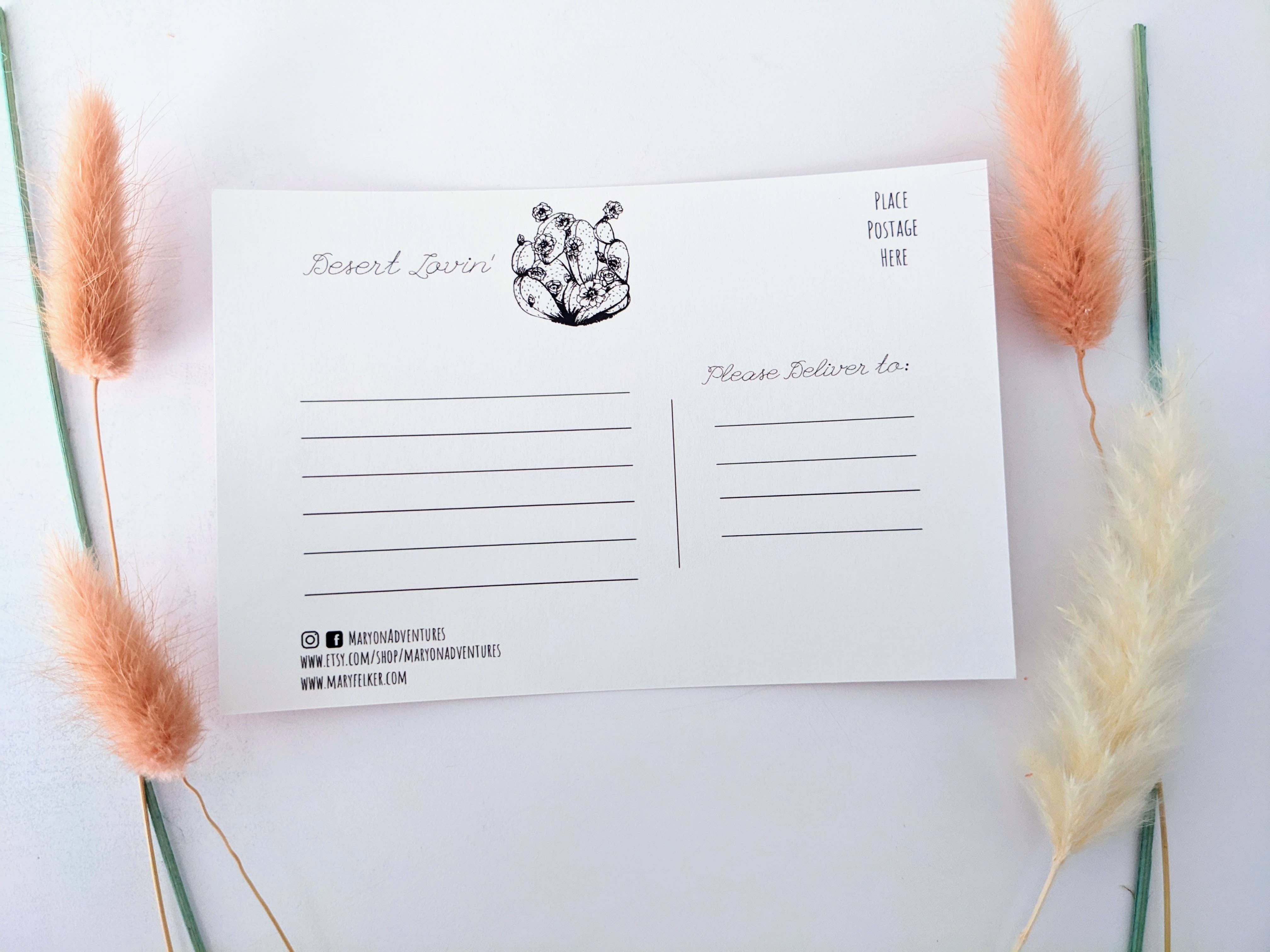 Mary Felker Art and Design - Wholesale Postcard - Desert Love Cactus Postcard, Cactus Card, Cactus Stationary2