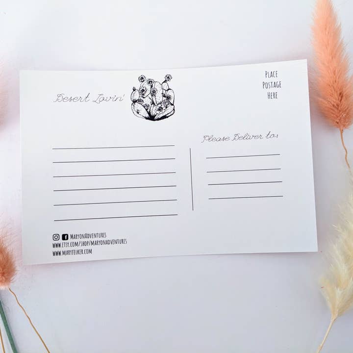 Mary Felker Art and Design - Wholesale Postcard - Desert Love Cactus Postcard, Cactus Card, Cactus Stationary2