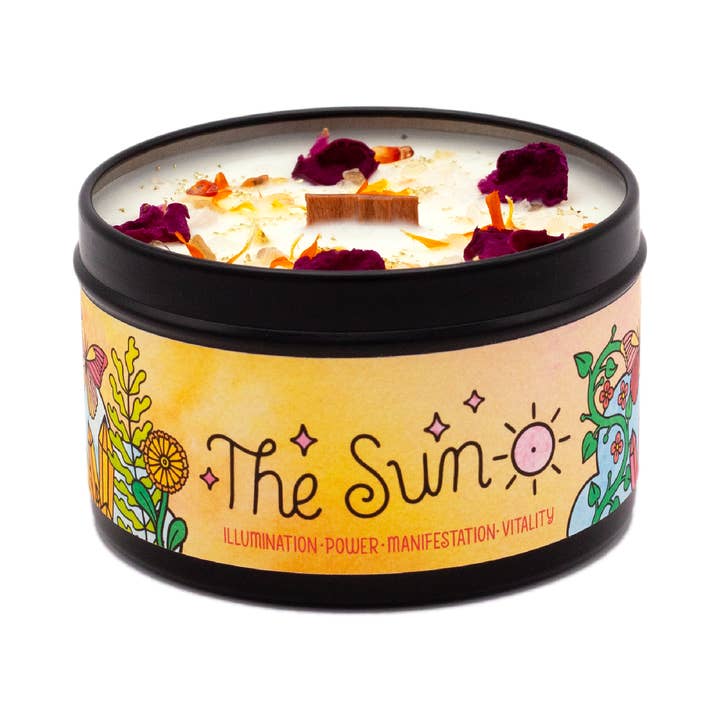 Candela di soia aromaterapica The Sun, motivo floreale arancione per la vendita all'ingrosso da parte di Rachel Beyer