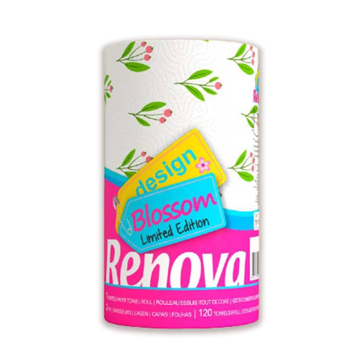 Boîte de 8 rouleaux d'essuie-tout à motif de fleurs, 120 feuilles, 2 épaisseurs pour la vente par ROLL-LUX
