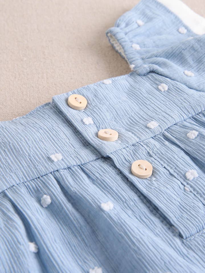 Dadati – wholesale Dress – Baby – Blue plumeti baby dress with white polka dots