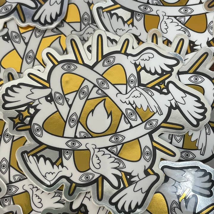 Fox and Brambles - Wholesale Sticker - Ophanim Biblical Angel Eyes Sticker. Mirror Gold Vinyl Sticker.