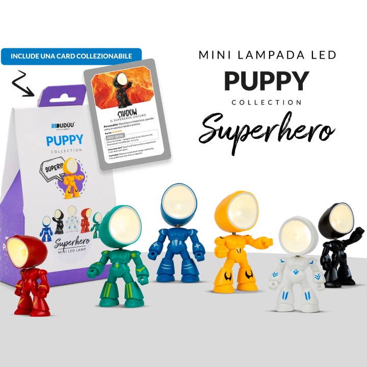 Mini Reading Lamp Puppy Collection Superhero by Duduu for wholesale by VIBES SRLS