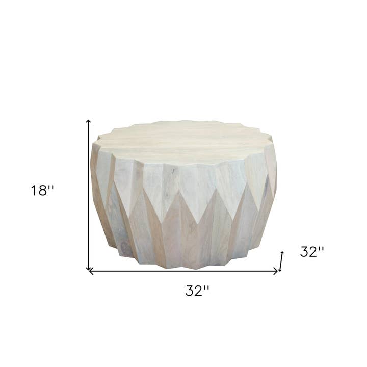 HomeRoots - Wholesale Coffee table - 32" Off White Solid Wood Round Block Coffee Table2