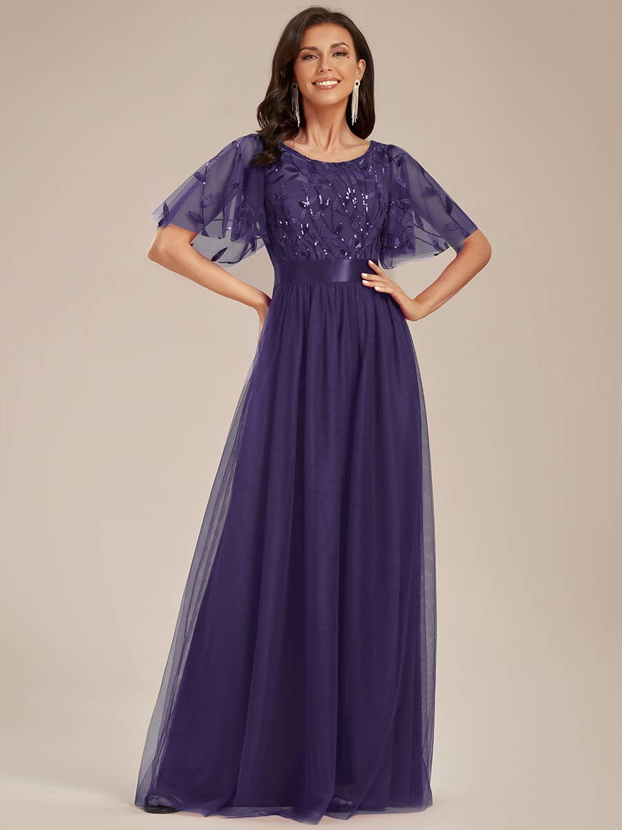 Ever-Pretty - Wholesale Gown - Women's - Sequin Print Maxi Long Evening Dresses with Cap Sleeve11