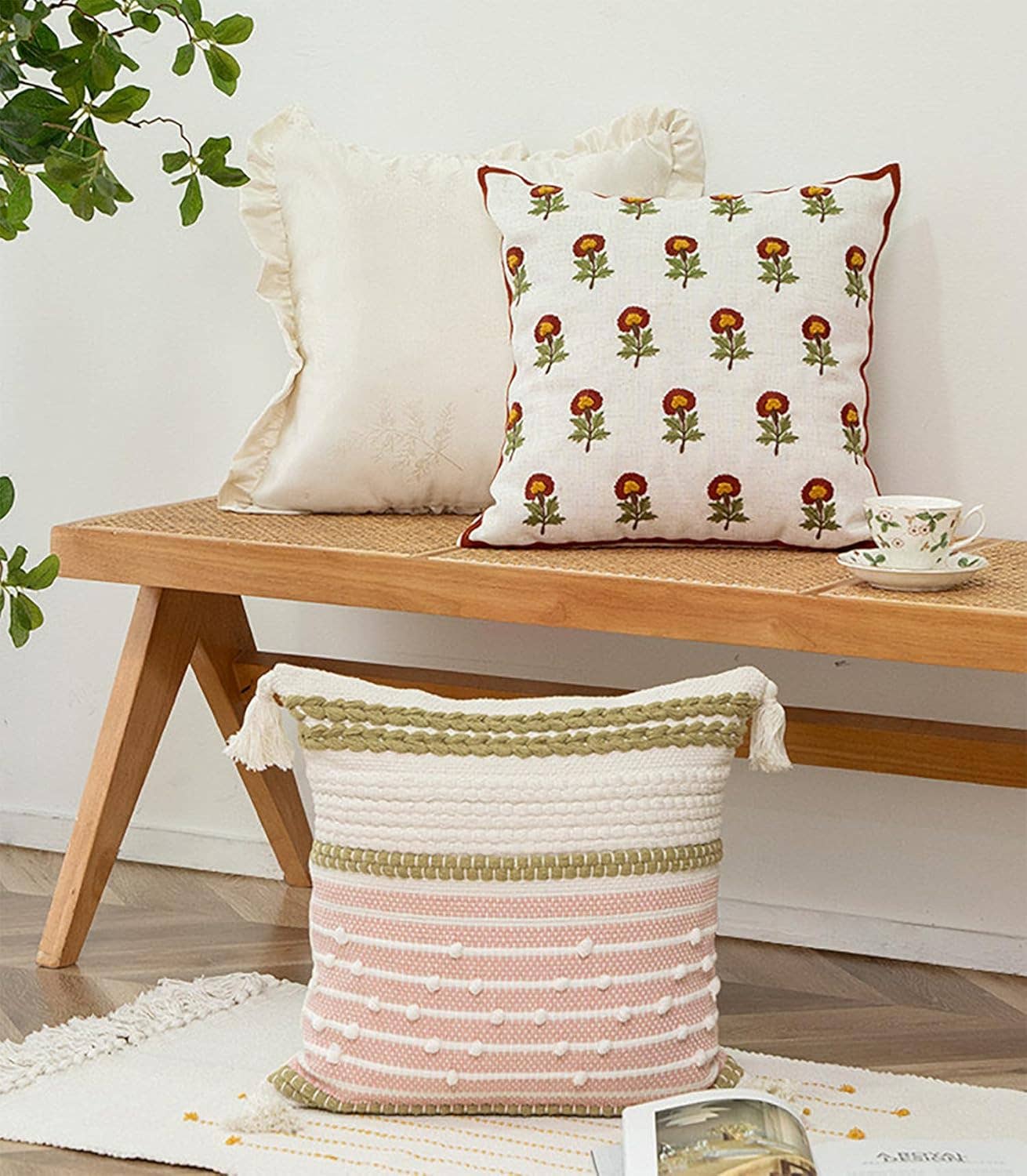 Fennco Styles - Wholesale Throw/Decorative Pillow - Flower Embroidery 18" Throw Pillow8