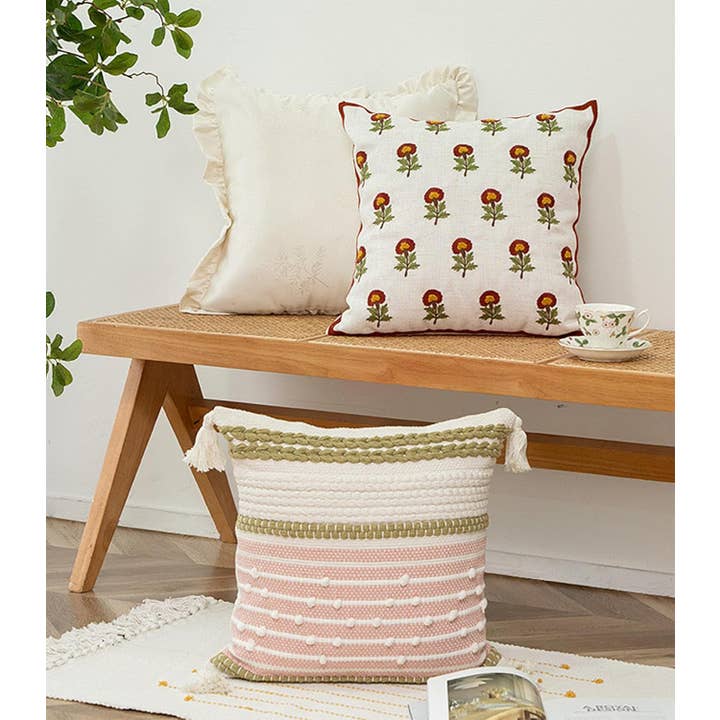 Fennco Styles - Wholesale Throw/Decorative Pillow - Flower Embroidery 18" Throw Pillow8