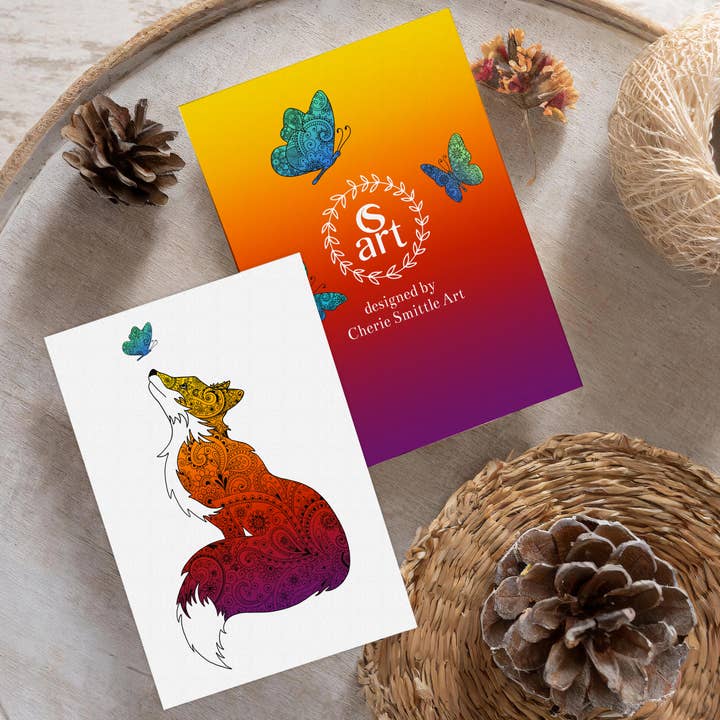 Foxy Lady with Butterfly (Blank inside) for wholesale by CherieSmittleArt