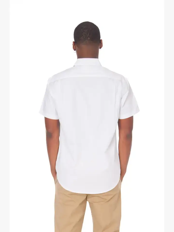 White Men's Cotton Stretch Short Sleeve Solid Shirt for wholesale on Faire1