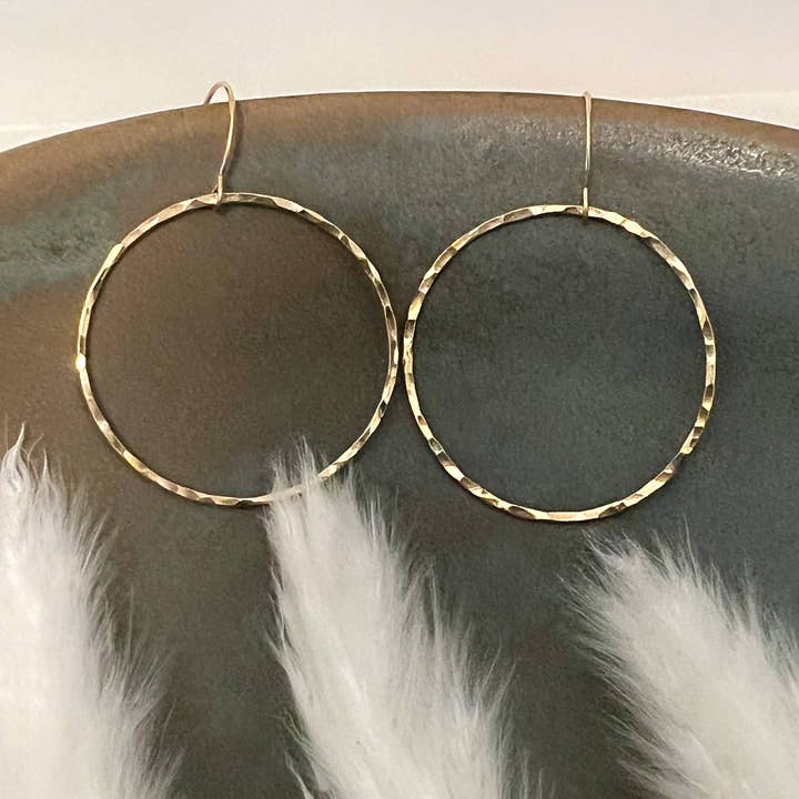 Sela+Sage - Wholesale Dangle Earrings - Hammered Open Circle Earrings, Large