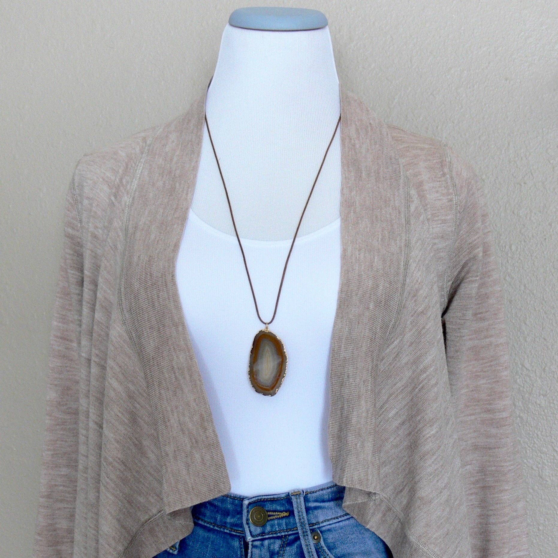 Rope and Leather - Wholesale Pendant/Charm Necklace - Agate Necklace1