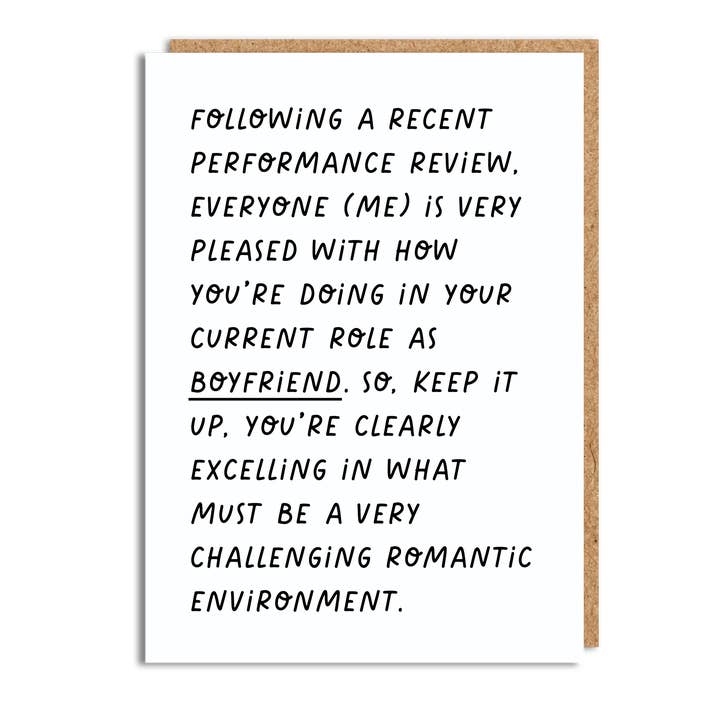 Funny Anniversary Card - 'Review Boyfriend' for wholesale by The Buddy Fernandez Card Company