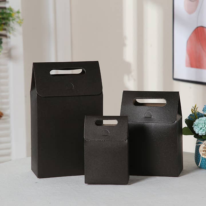 ByHome - Wholesale Gift Box - 24pcs, 4 sizes black cardboard paper gift box bag w/ handle