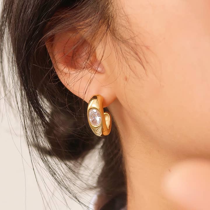 Yellow Aliénor 18K Gold Non-Tarnish CZ Classic C Hoop Earring for wholesale on Faire5