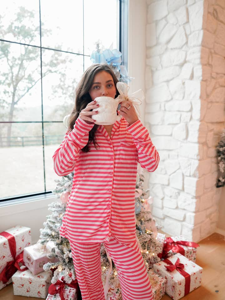 KENZKUSTOMZ - Wholesale Sleepwear Set - Women's - Pink & Red Stripes - Long Pajama Set9