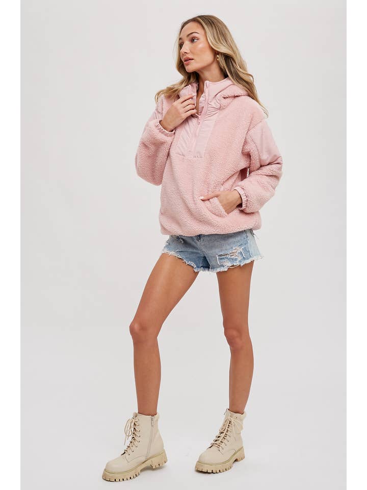 Bluivy - Wholesale Hoodie - Women's - FAUX SHEARLING CONTRAST HOODIE38