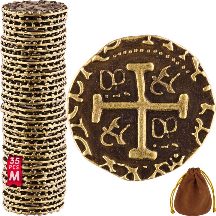 Leib Games - Wholesale Keepsake Coin/Token - Bronze Metal Pirate Coins for Board Games - 35 Pcs, M Size