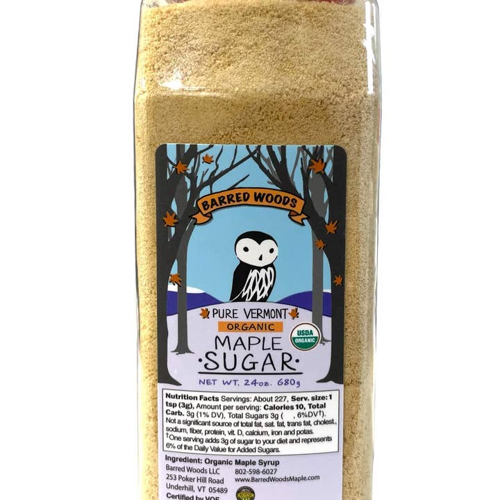 Barred Woods Maple - Wholesale Sugar/Sweetener - Pure Organic Vermont Maple Sugar - 1.5 Pounds (24 oz) Jar0