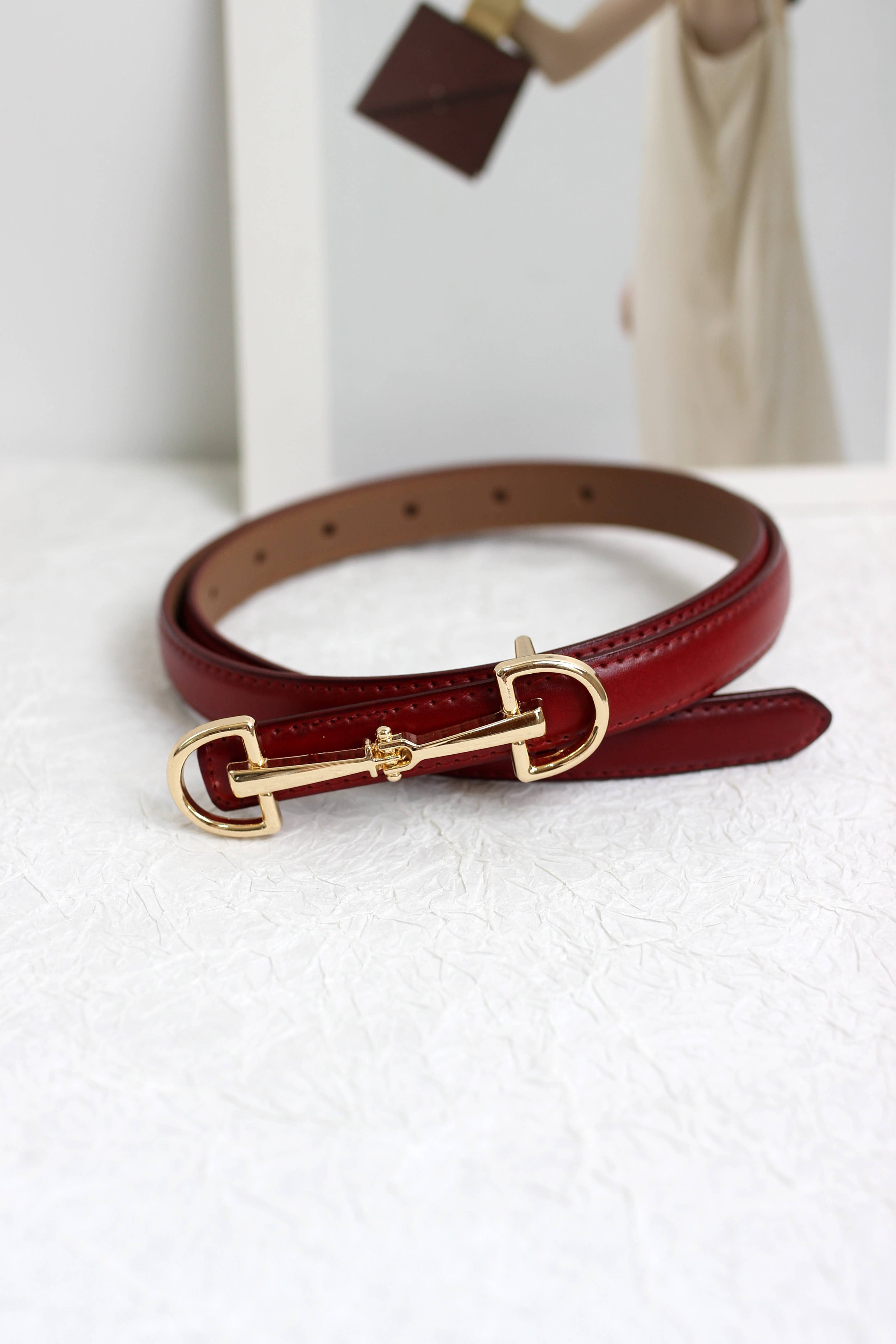 Esley Accessories - Wholesale Belt - Women's - A2408DJN36588 - Slim Leather Belt with Equestrian Buckle4