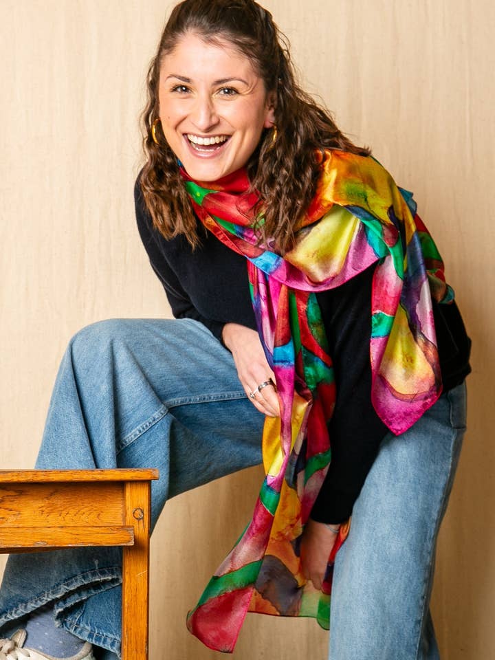 Watercolour Palette Large Silk Scarf for wholesale by Tilley & Grace