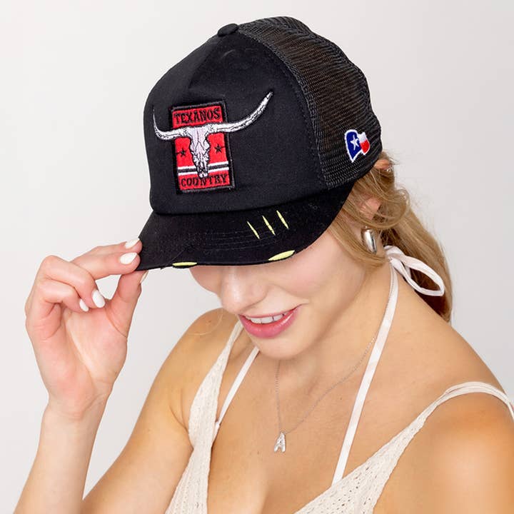 Sensibling Corp. - Wholesale Trucker Hat - Women's - TEXANOS COUNTRY Texas Steer Head Embroidered Trucker Hat6