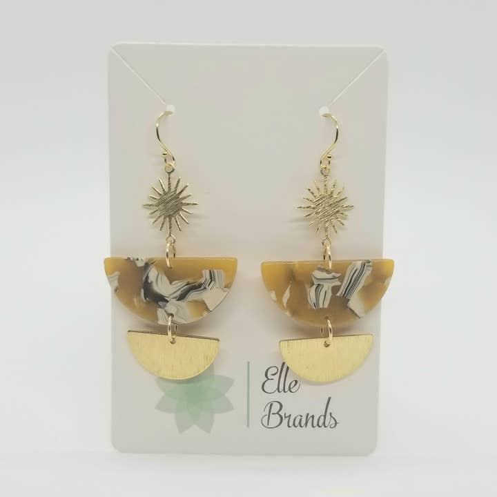 Boucles d'oreilles demi-lune Starburst en acétate jaune moutarde pour la vente par Elle Brands LLC