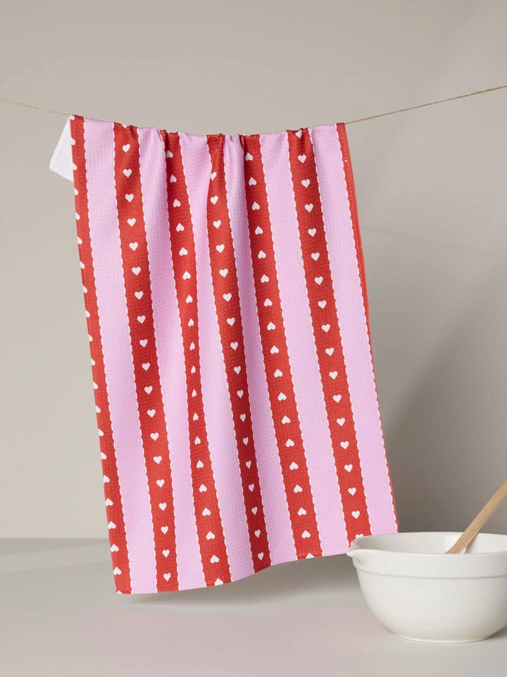 Ribbon Hearts Tea Towel for wholesale by Geometry