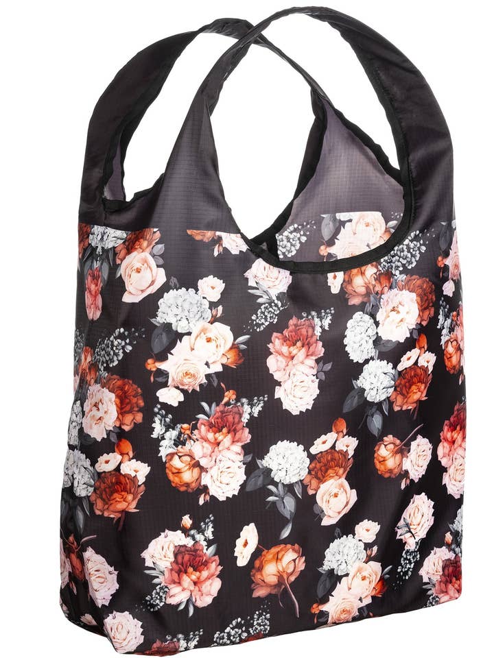 O-WITZ Reusable Shopping Bag - Vintage Floral - Black for wholesale by greatique