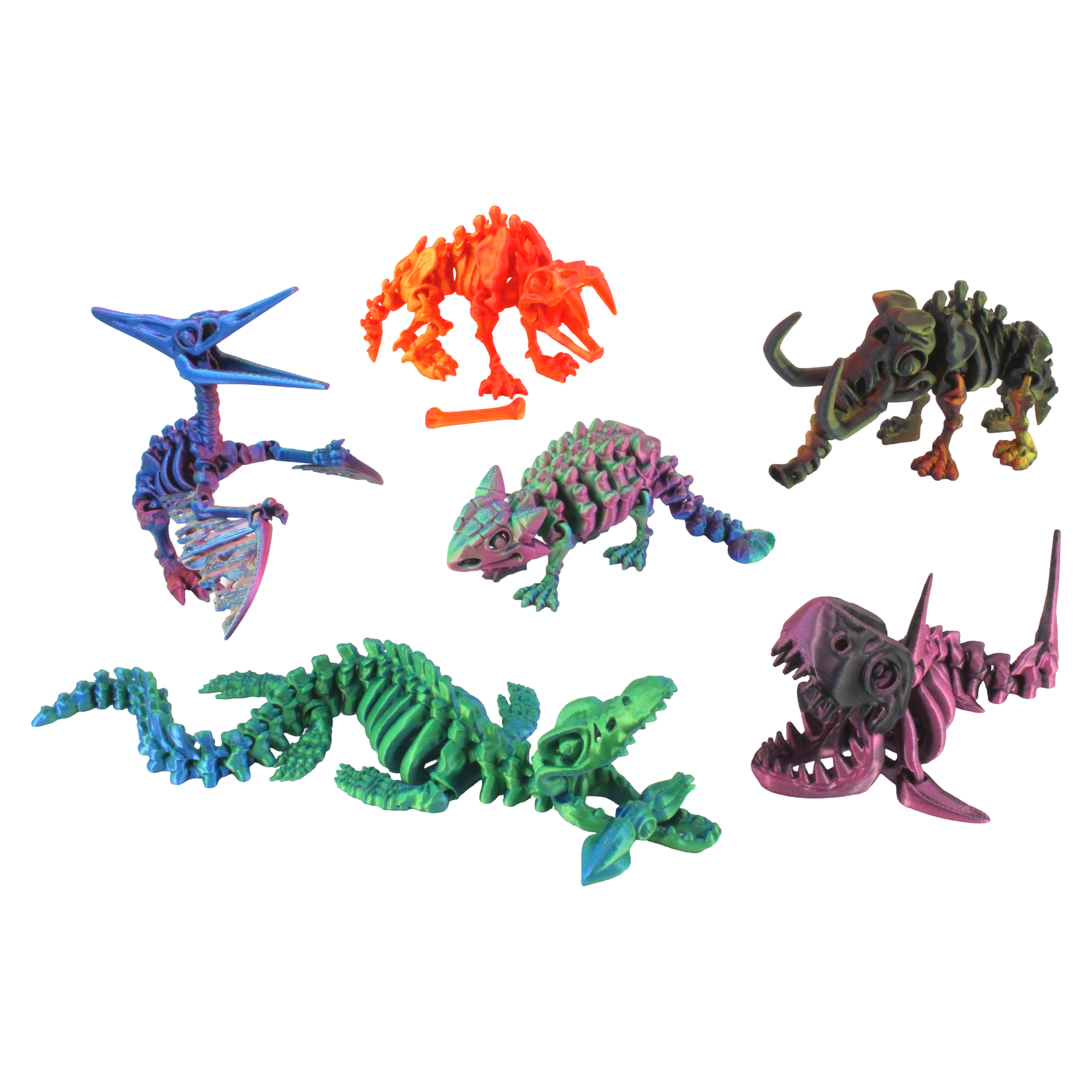 PowerTRC 3D Print - Wholesale Fidget Toy - Kids - 3D Printed Flexible Articulate Dinosaurs (Large) Multi Color3