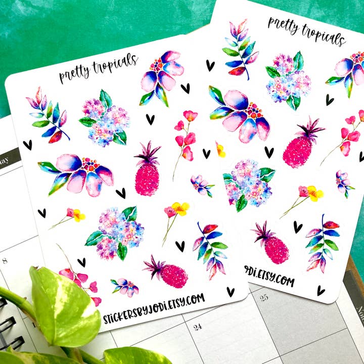 Pretty Tropicals Planner Sticker Sheet for wholesale by stickersbyjodi