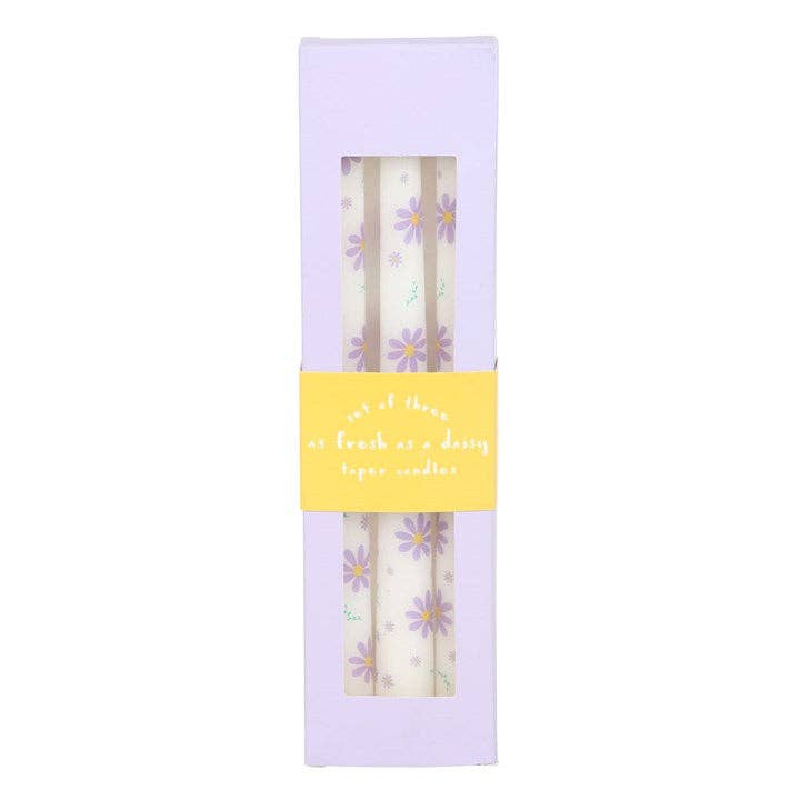 Something Different Wholesale – wholesale Tapered candle/candlestick – Set of 3 Purple Daisy Taper Candles1