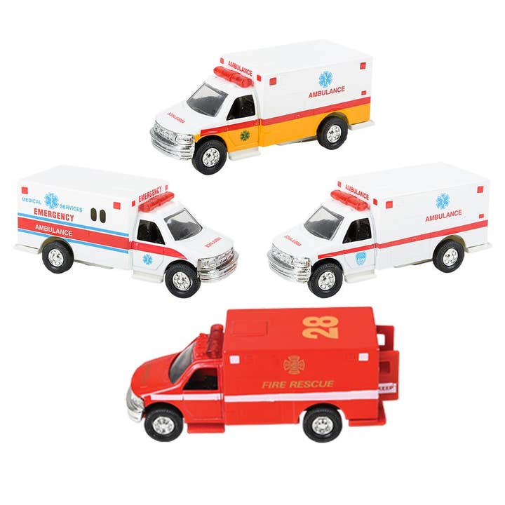 The Toy Network - Wholesale Toy Car/Truck - Kids - 5" Diecast Pull Back Rescue Ambulance1