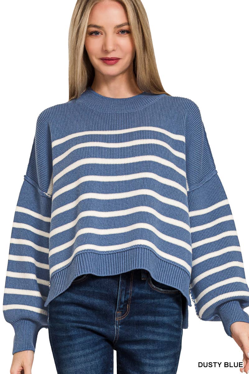 42POPS - Wholesale Knit Sweater - Women's - ',,...Exposed Seam Striped Oversized Sweater SI-282224