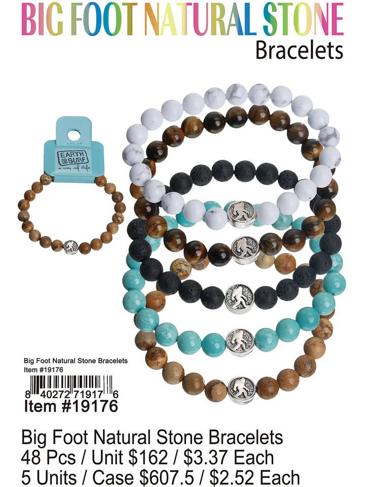 Big Foot Natursteinarmbänder 48 Stück für den Großhandel von Puka Creations