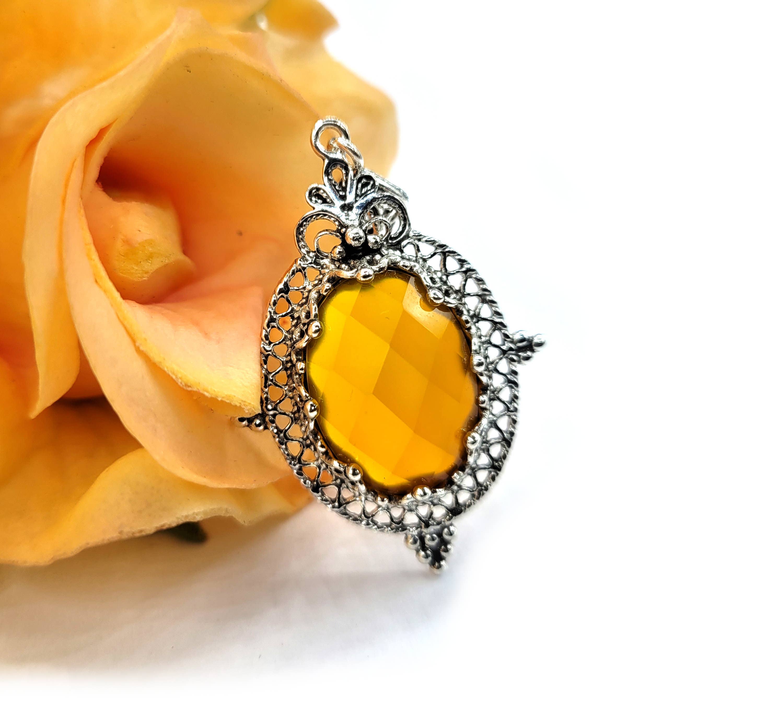 Filigranist Jewelry – Großhandel Kette mit Anhänger/Charm – Sterlingsilber Kunst Gelber Achat Edelstein Anhänger3