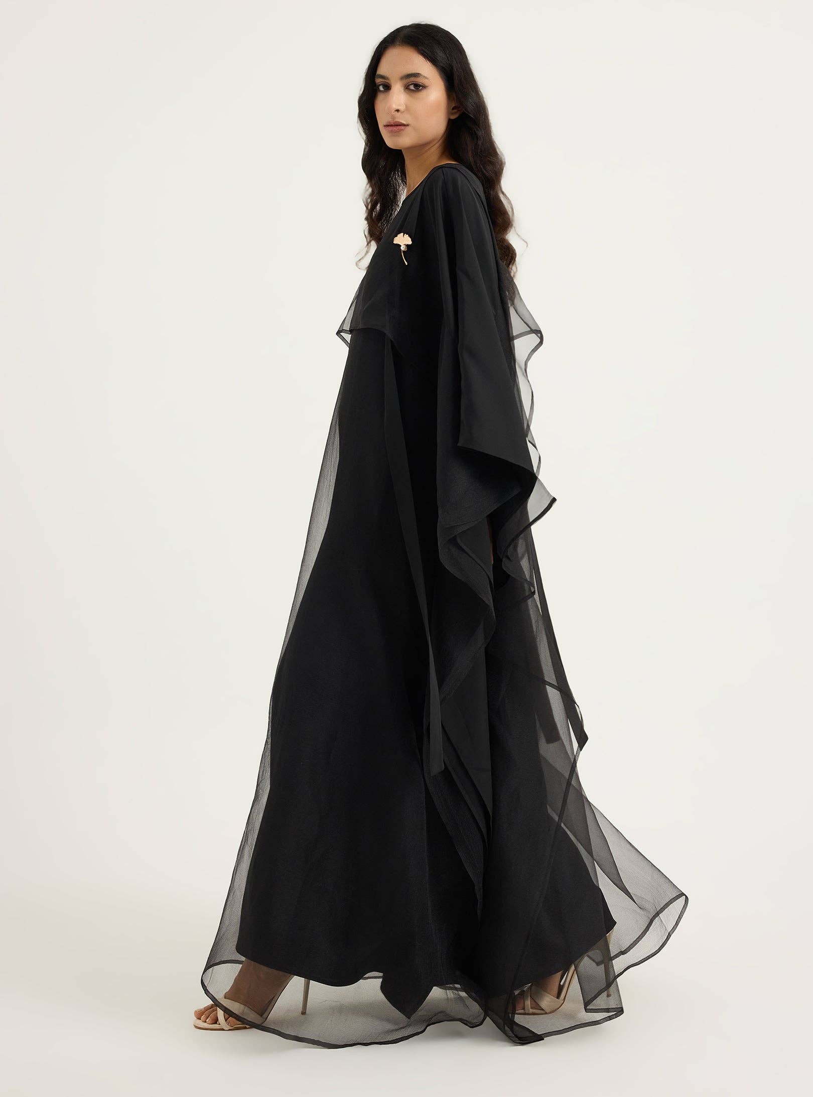 Store WF – wholesale Kaftan – Women's – Black Organza Double Layer Kaftan Dress3