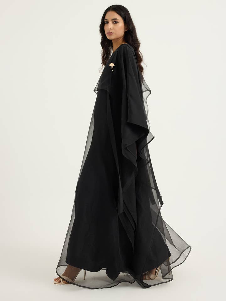 Store WF – wholesale Kaftan – Women's – Black Organza Double Layer Kaftan Dress3