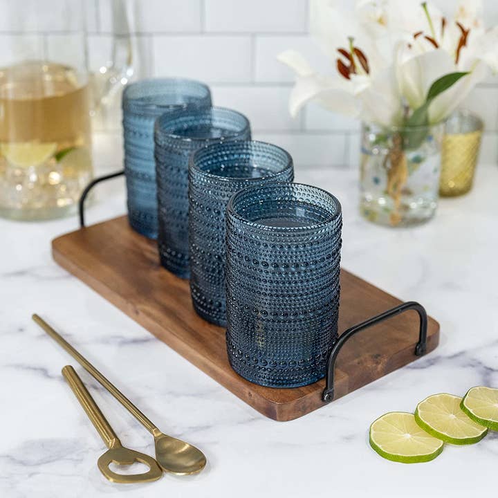 Greenline Goods - Wholesale Drinking Glass/Cup - Hobnail Drinking Glasses - Blue 13 oz ( Set of 4 )