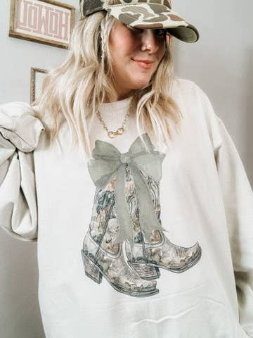 The Walking A - Wholesale Graphic Sweatshirt - Women's - THE CAMO COQUETTE BOOTS0