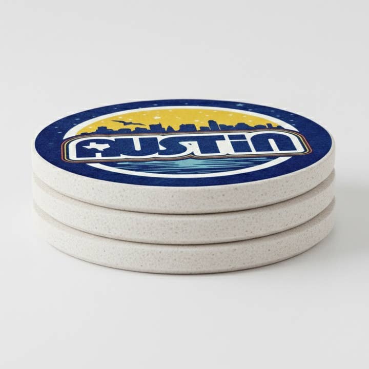 Retro Austin Sandstone Coaster for wholesale by Gusto Graphic Tees