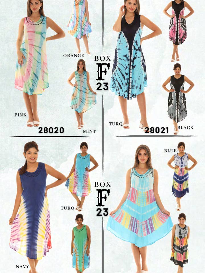 Rayon Tie Dye Dress-Bulk Variety Pack (72 Piece) för wholesale av Shoreline Wear. INC