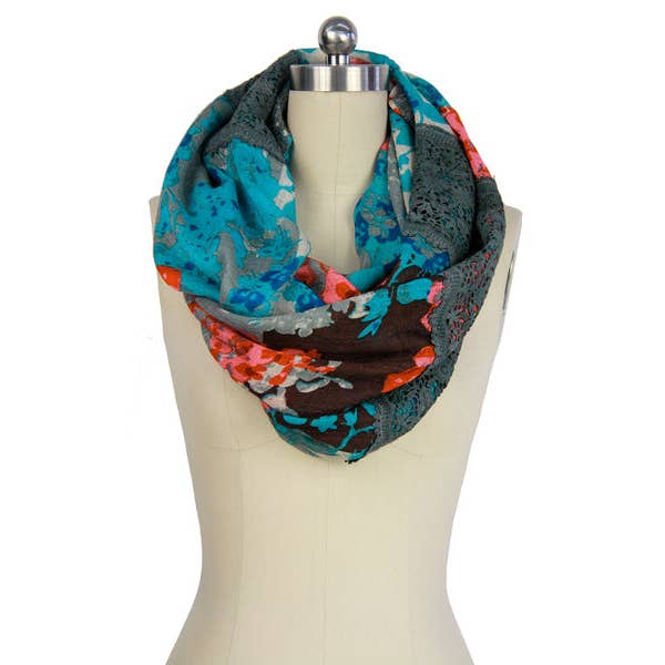 Blue Floral Lace Loop Scarf for wholesale by Veroma Gifts