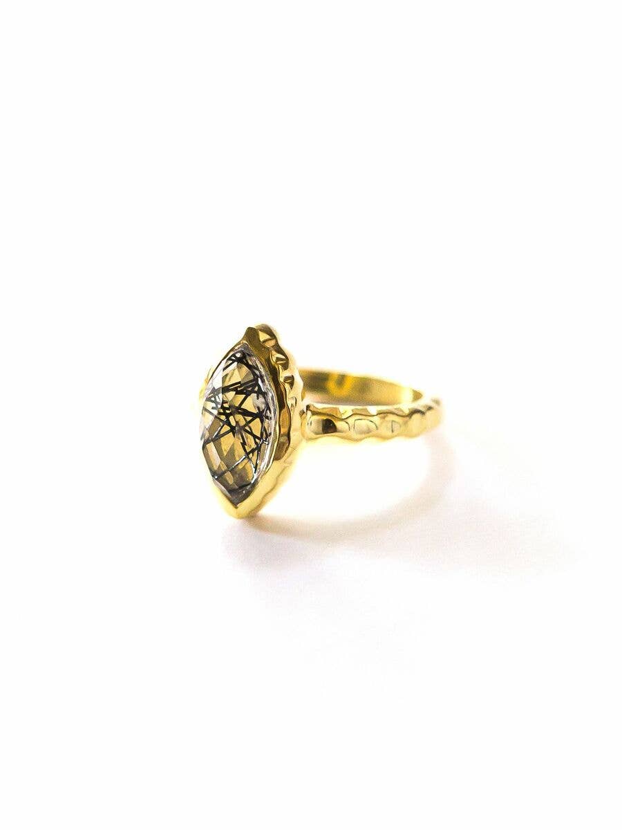 Fair Anita - Wholesale Cocktail/Statement Ring - Almond Black Rutile Ring - Brass1