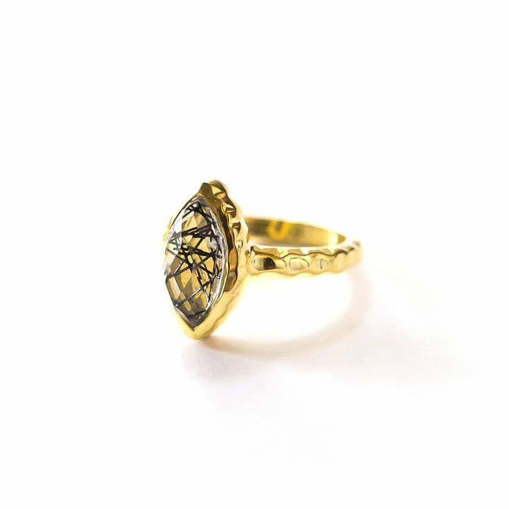Fair Anita - Wholesale Cocktail/Statement Ring - Almond Black Rutile Ring - Brass1