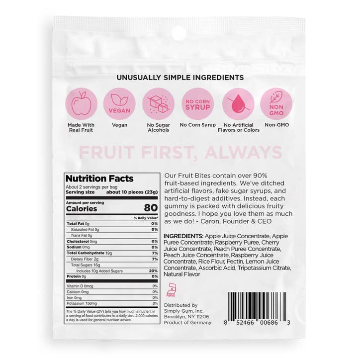 Simply Gum - Wholesale Fruit Snacks - Fruit Bites - Peach Raspberry (1.8 oz Bags)3