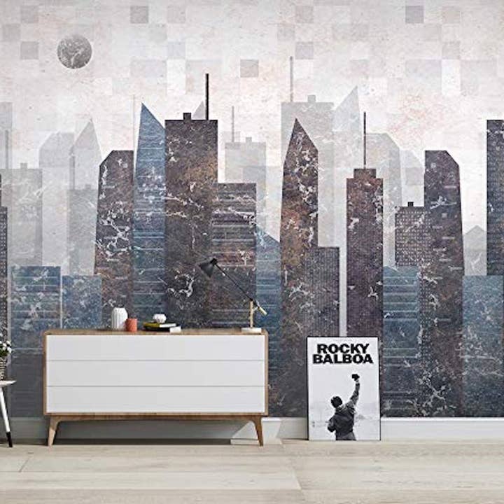 Retro Geometric Cityscape City Removable Wallpaper for wholesale by GK Home Decor