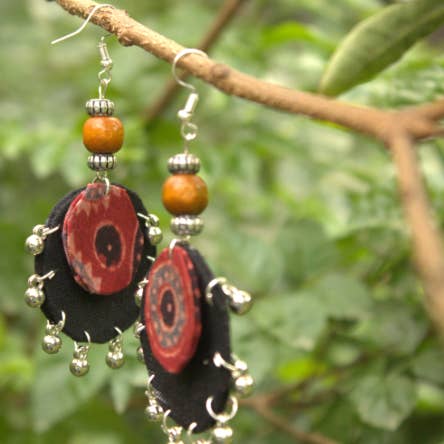 Noir Block Print Ring Earrings – Circular Textile Jewellery for wholesale by ArtNHer London