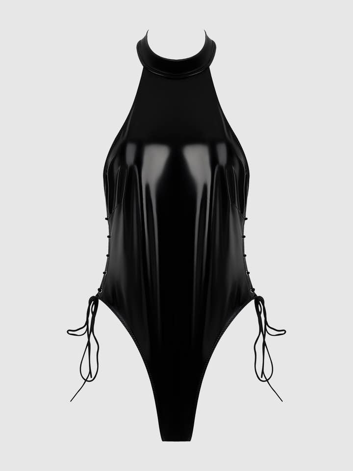 House of Desire - Wholesale Lingerie Bodysuit - Women's - TRINITY PATENT LACE UP HALTER TEDDY8